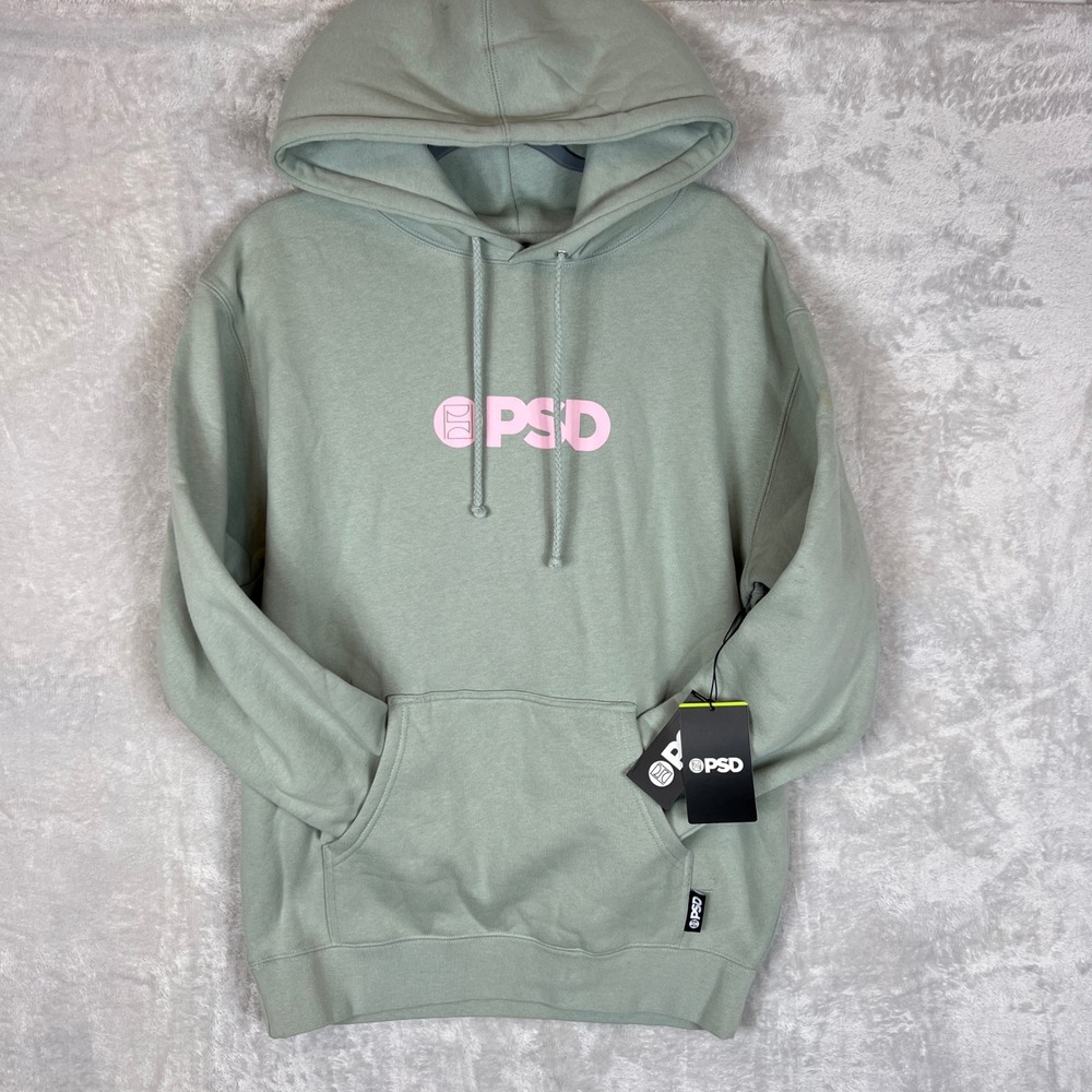 NWT PSD Mens Dusty Sage Hoodie‎ Sweatshirt Green Pink Logo M Streetwear Clean